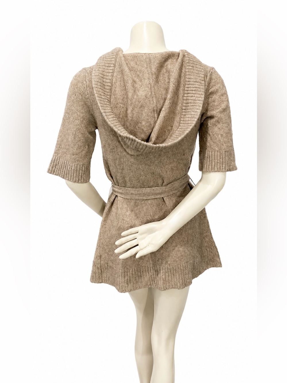 Banana Republic Lambswool Cashmere Belted Hooded Cardigan Sweater M Beige - Picture 3 of 7